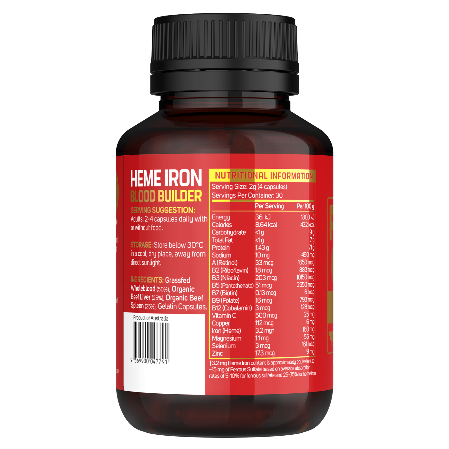 Beef Whole Blood, Spleen, Liver Capsules, Organic Grass Fed