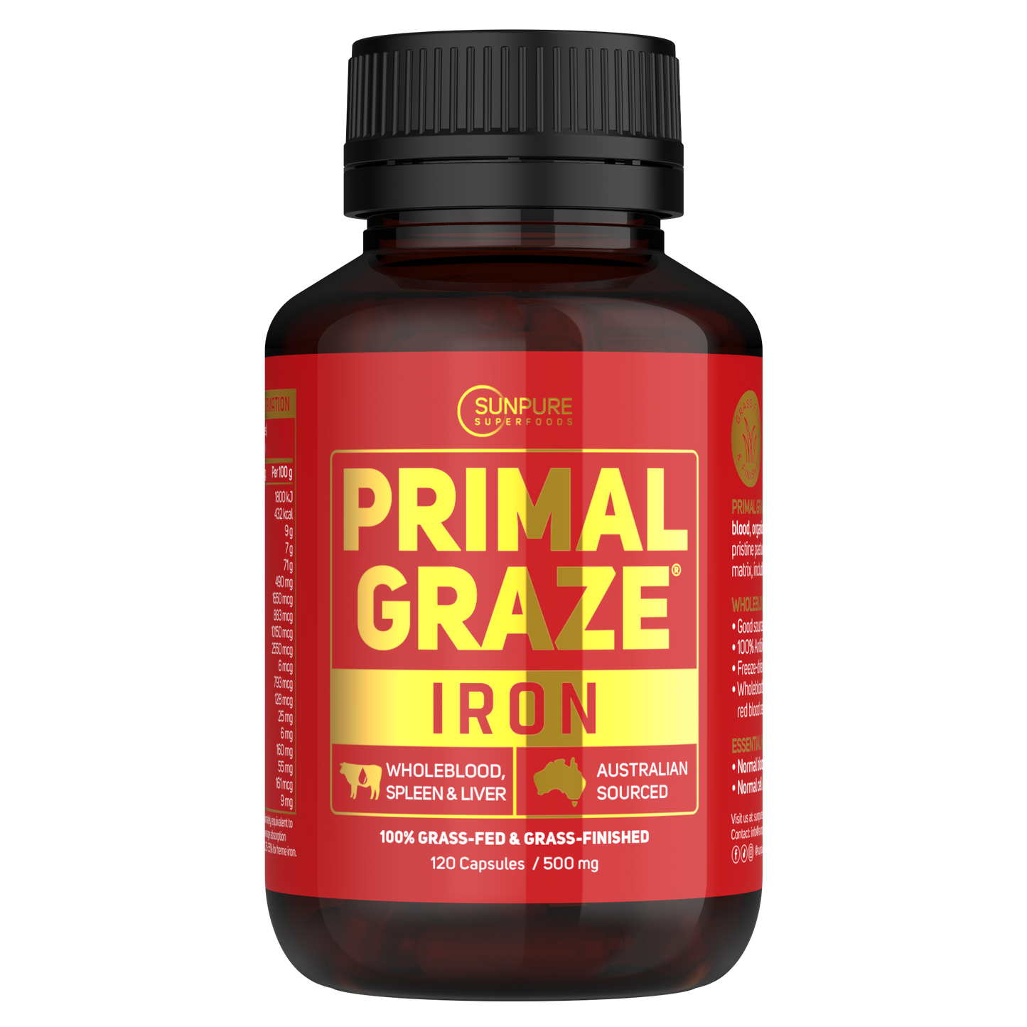 Beef Whole Blood, Spleen, Liver Capsules, Organic Grass Fed