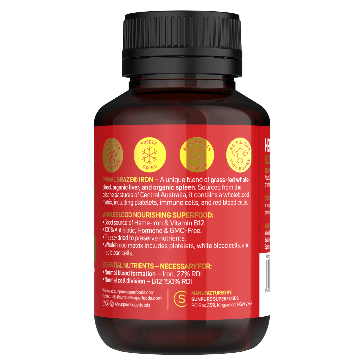 Beef Whole Blood, Spleen, Liver Capsules, Organic Grass Fed