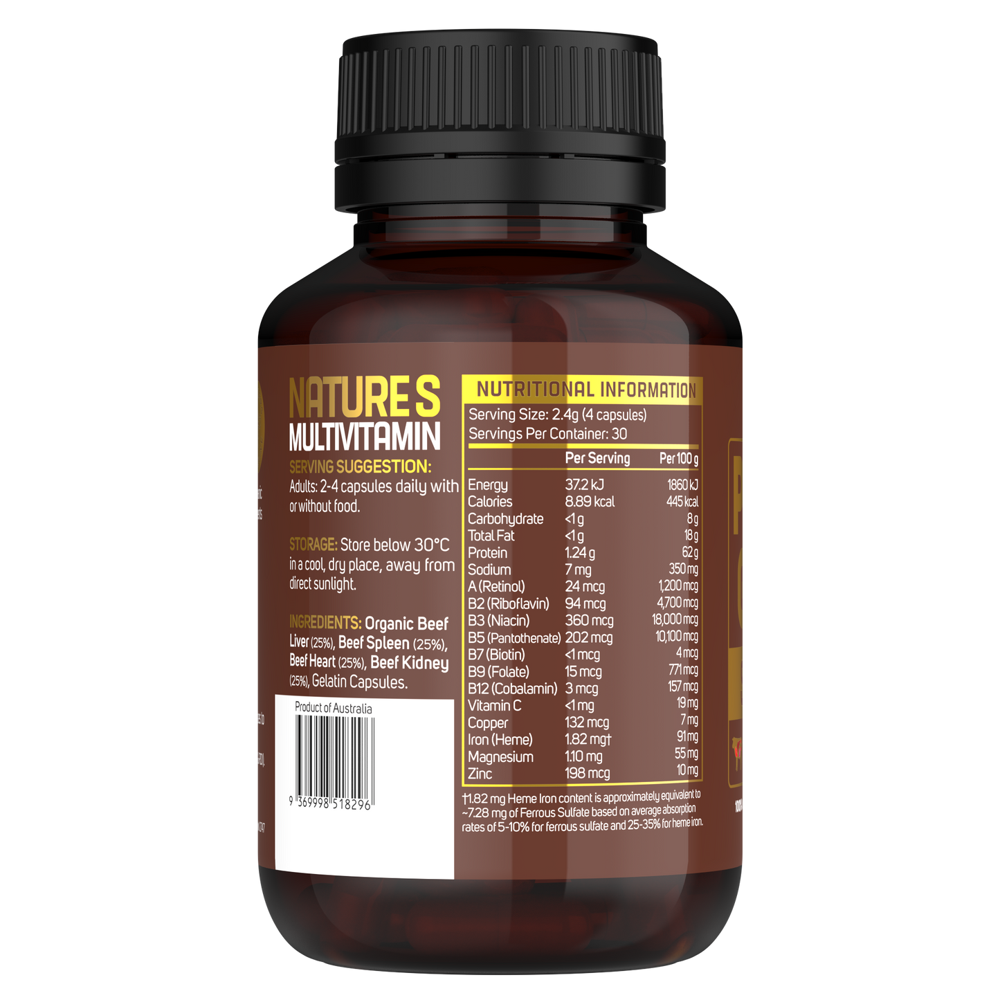 Beef Organ Capsules, Organic Grass Fed